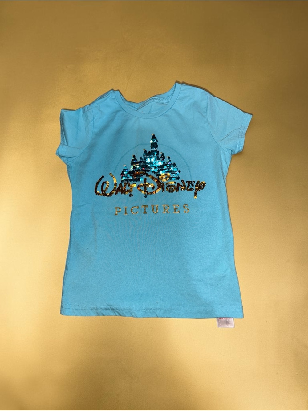 Disney Light Blue Short Sleeve Sequin Castle Tee (5/6)